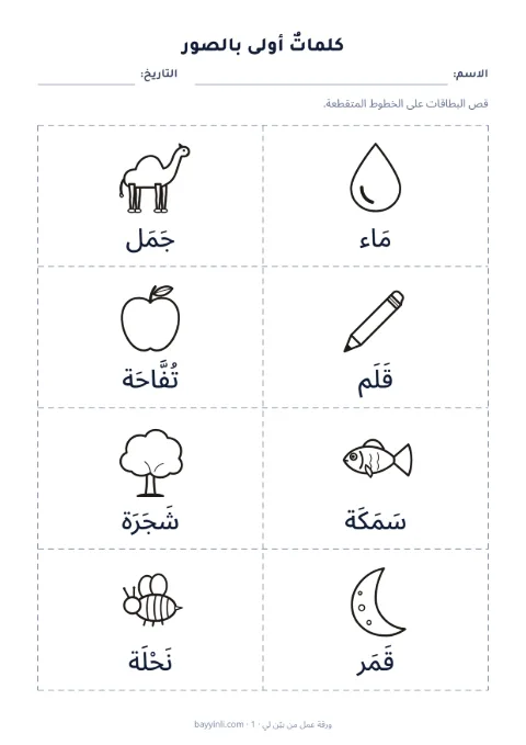 الورقة 3: بطاقات تعليمية