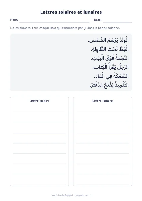 Fiche 3: Tri solaire et lunaire
