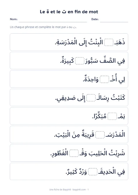 Fiche 3: ة ou ت